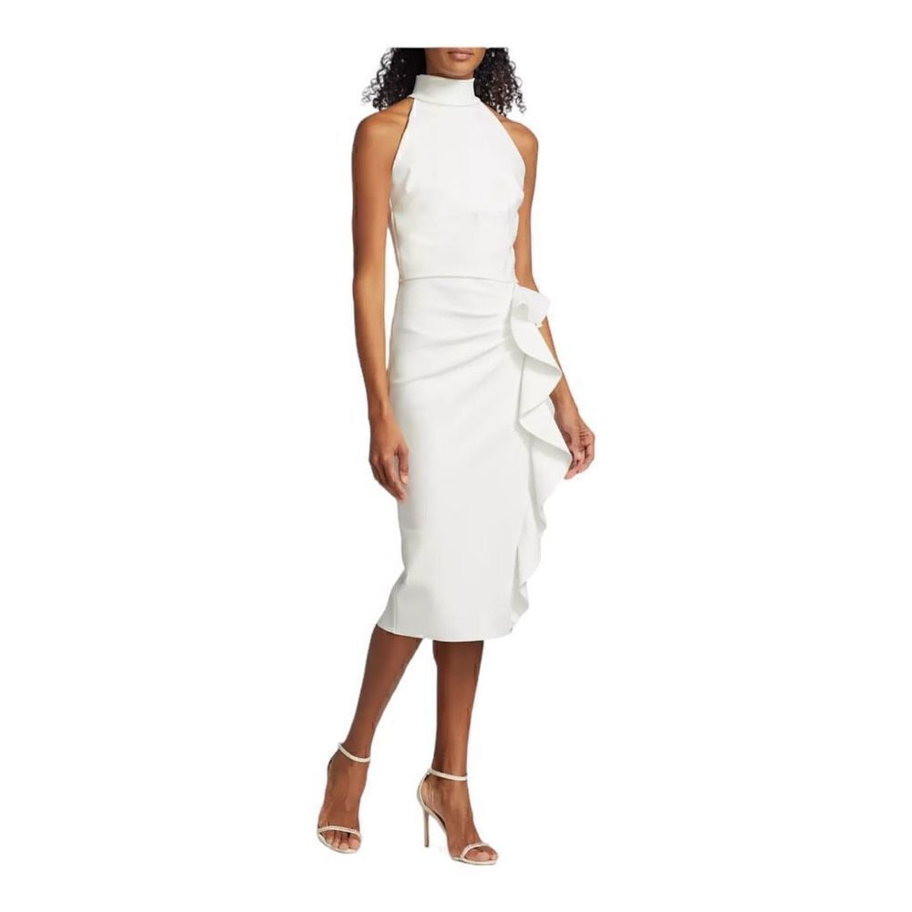 Chiara Boni La Petite Robe Teodorina Ruffled Sequin Stretch Midi Dress Size 14 (
